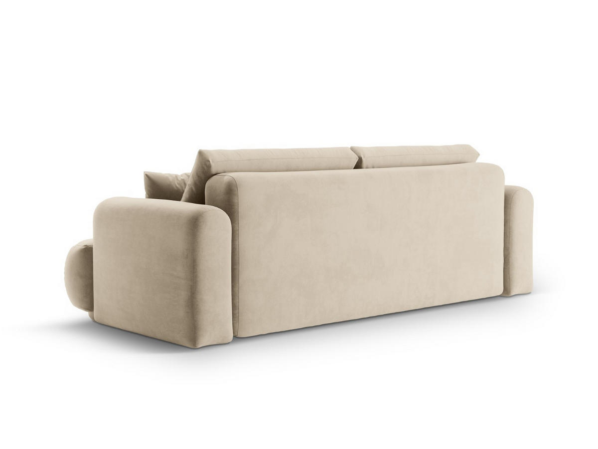 SOFA ausklappbar mit Bettkasten Ella aus Samt leichtes beige 3 Sitzplätze - Creme, Textil (271/94/108cm) - Micadoni