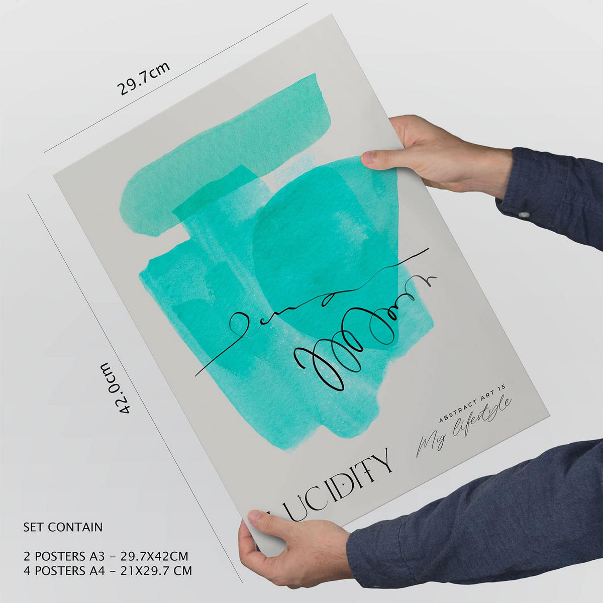 POSTER Set Mit 6 Abstrakte Elemente Größe A3 & A4 Schwarzer Rahmen - Schwarz, Papier (29.7/1cm) - Nacnic