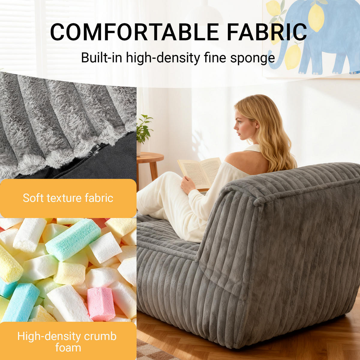 FÅTÖLJ MED PALL i manchester modulär och ergonomiskt stoppad - Ljusgrå, Textil (160/66/80cm) - Urban Meuble
