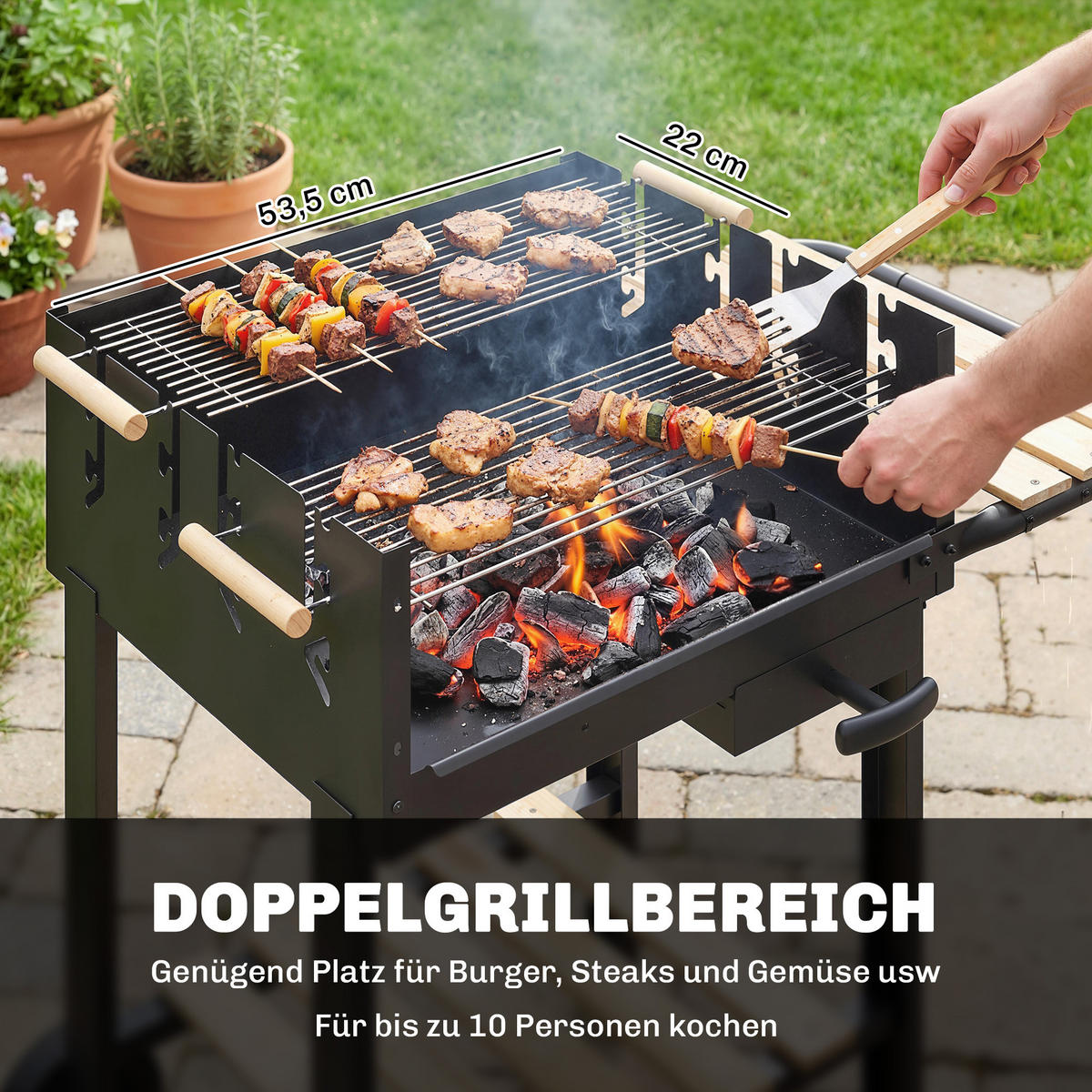 HOLZKOHLEGRILL Metall Kiefernholz Schwarz - Schwarz, Metall (58/82/99.5cm) - Outsunny