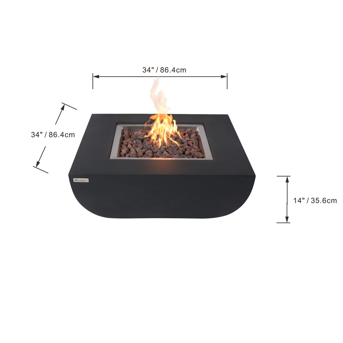 FEUERTISCH Aurora Gasfeuerstelle aus GF-Beton 87/87/36 cm - Schwarz, Naturmaterialien (86/36/86cm) - Elementi