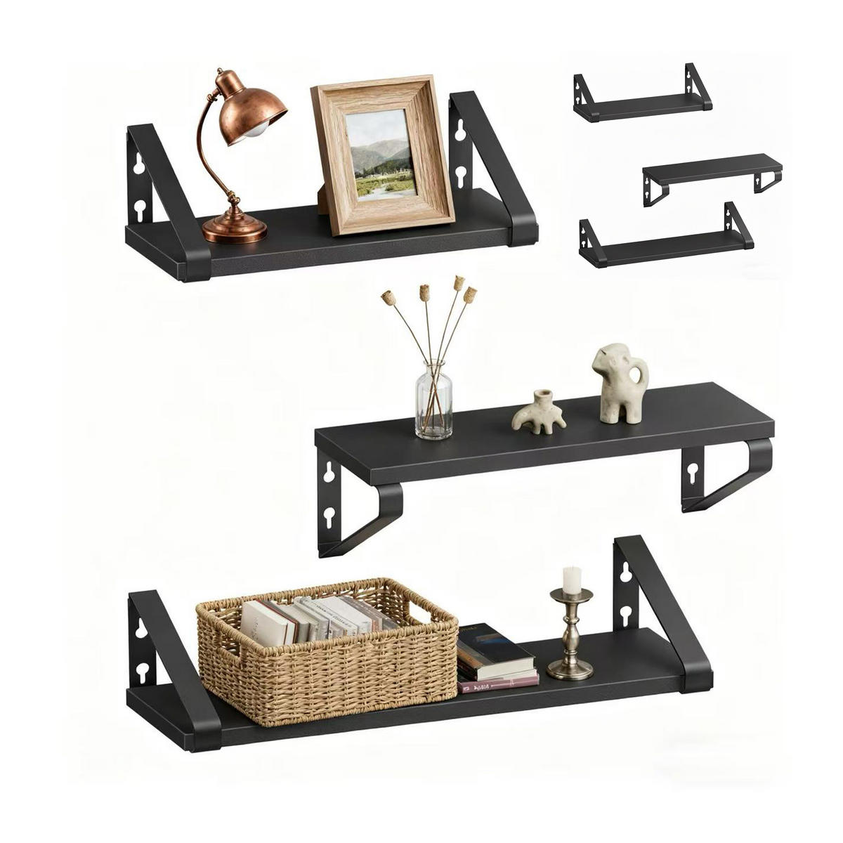 WANDREGAL-SET - Schwarz, Holzwerkstoff/Metall (40/11/12cm) - Relaxdays