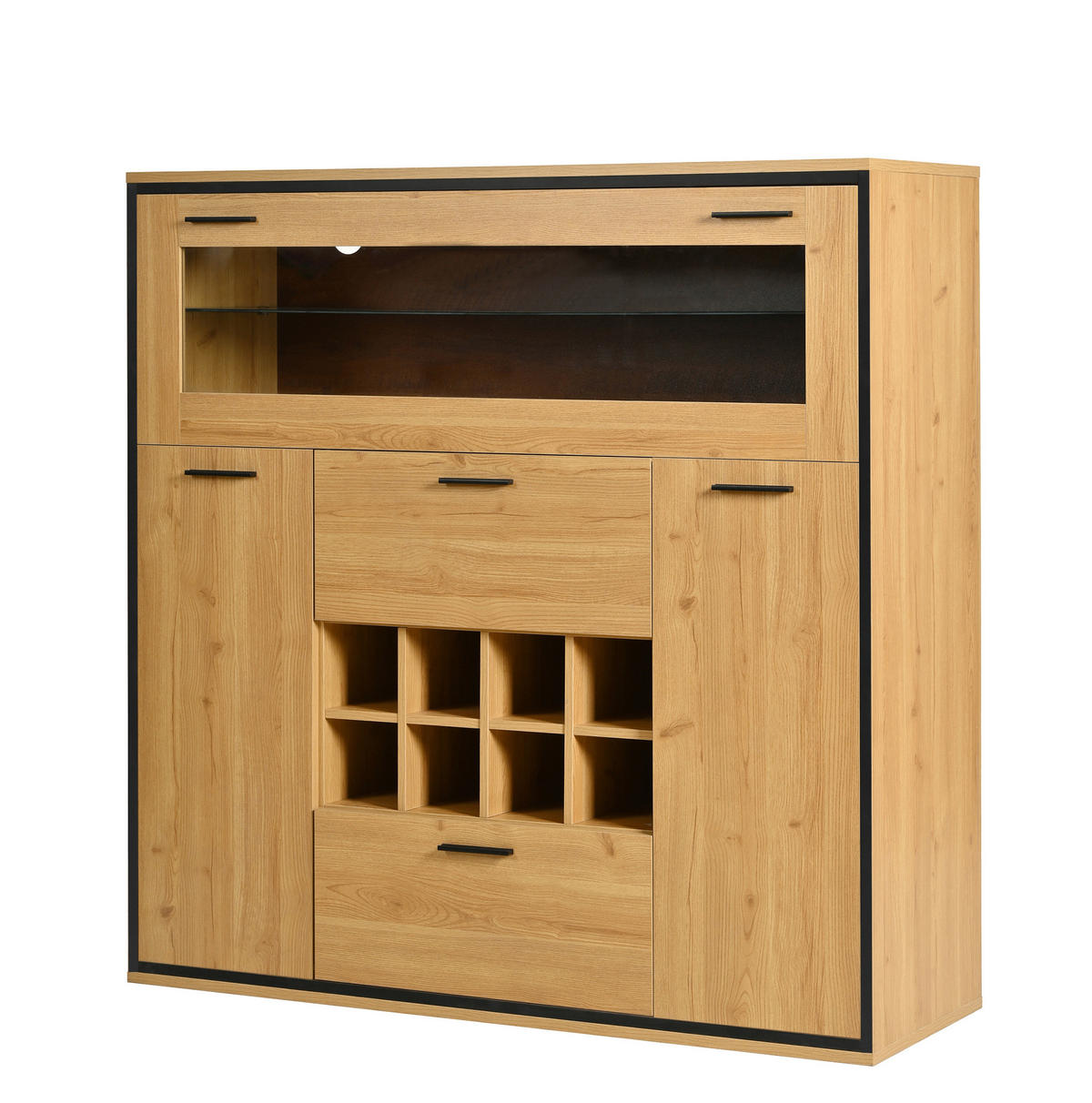 BUFFET 110/38/111 cm aus Spanplatte mit LED-Beleuchtung Naturfarben/Schwarz - Naturfarben, Holzwerkstoff (110/111/38cm) - Modenvie