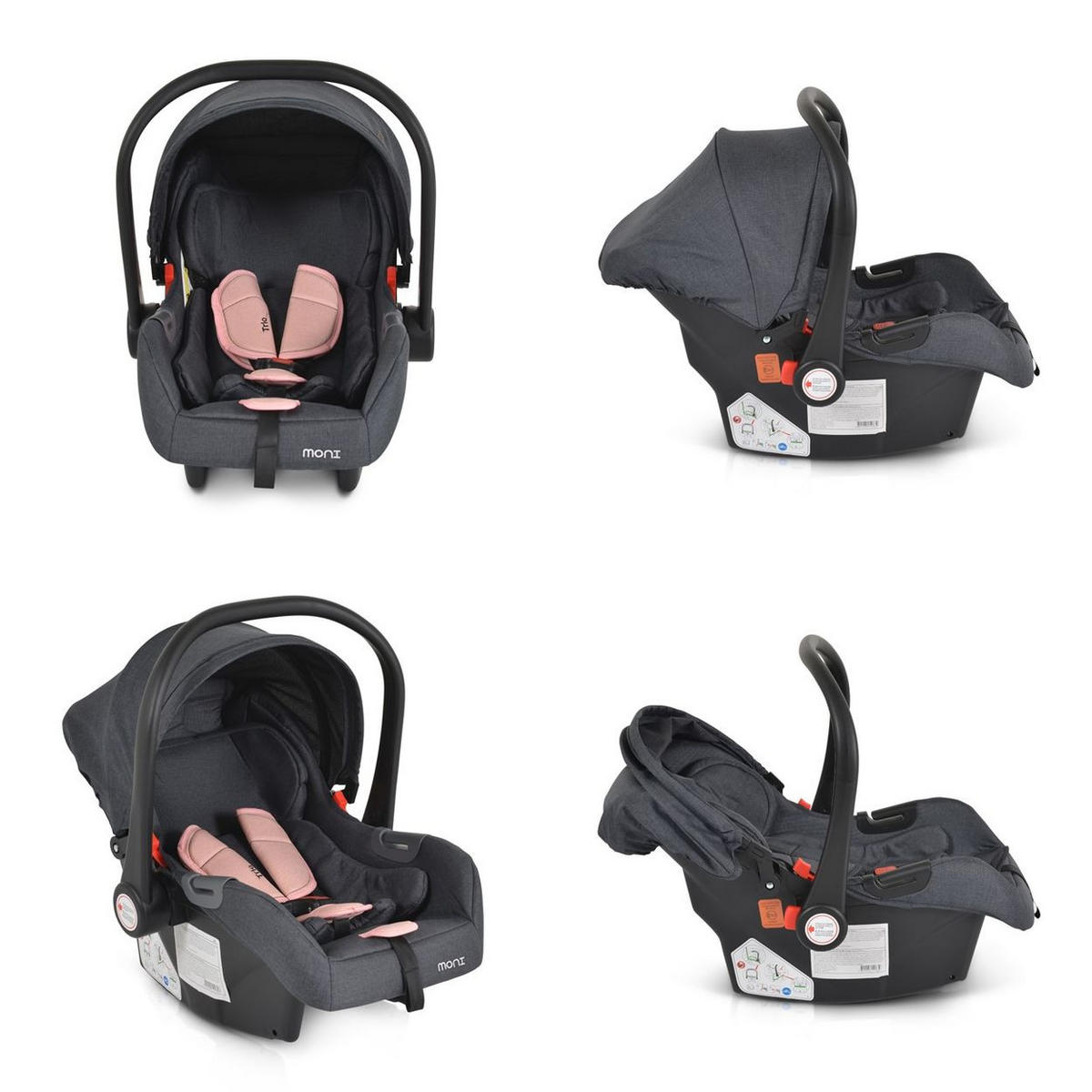BABYSCHALE Trio (40 - 87 cm) rosa Adapter, Fußabdeckung, weiches Kissen, i-Size, Polyester, Sonnendach - Rosa, Kunststoff (44/68/44cm) - Moni