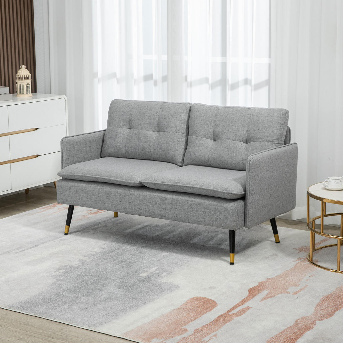 SOFA, 2-Sitzer, Stoff, Kissen, Stahlbeine, grau, 139x68x80cm - Multicolor, Holzwerkstoff (139/80/68cm) - FORIOUS