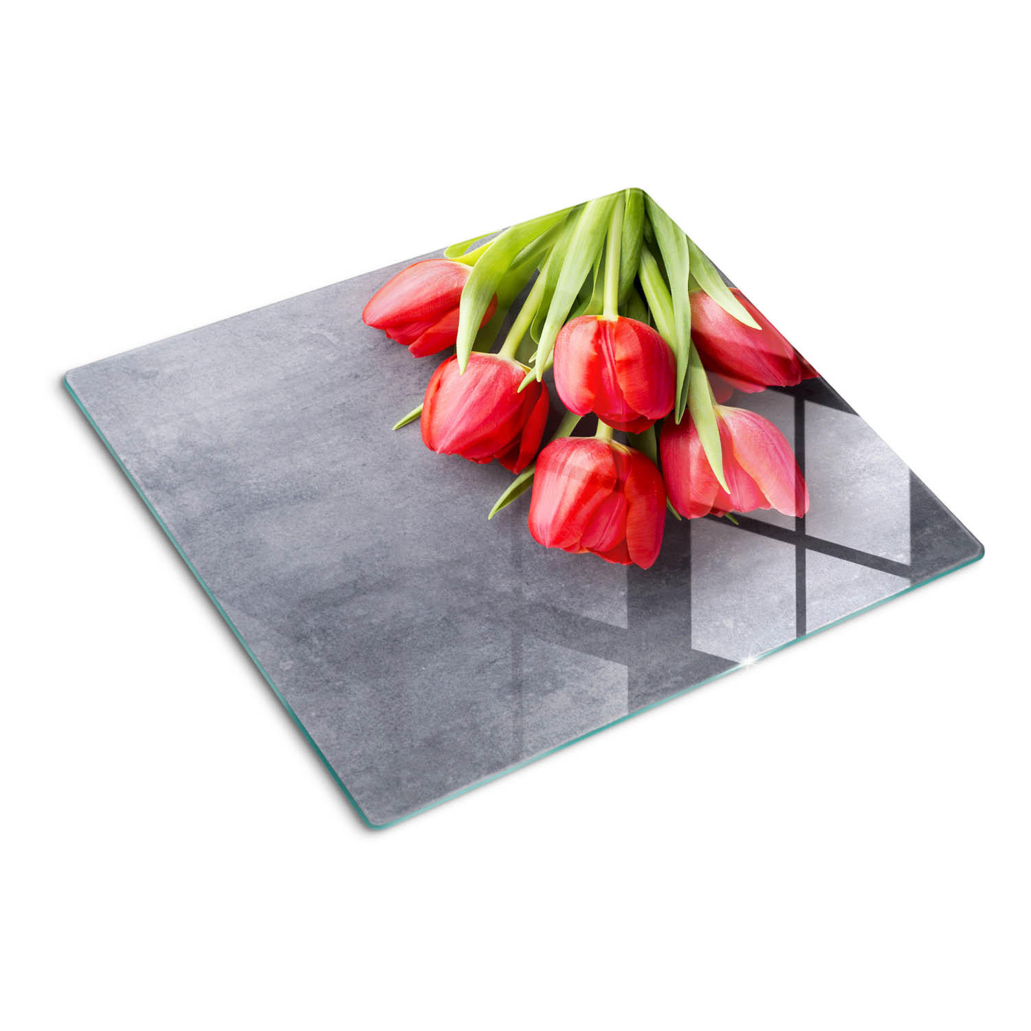 GLASPLATTE 60x52 cm Rote Tulpen - Rot, Glas (60/0.4/52cm) - TULUP