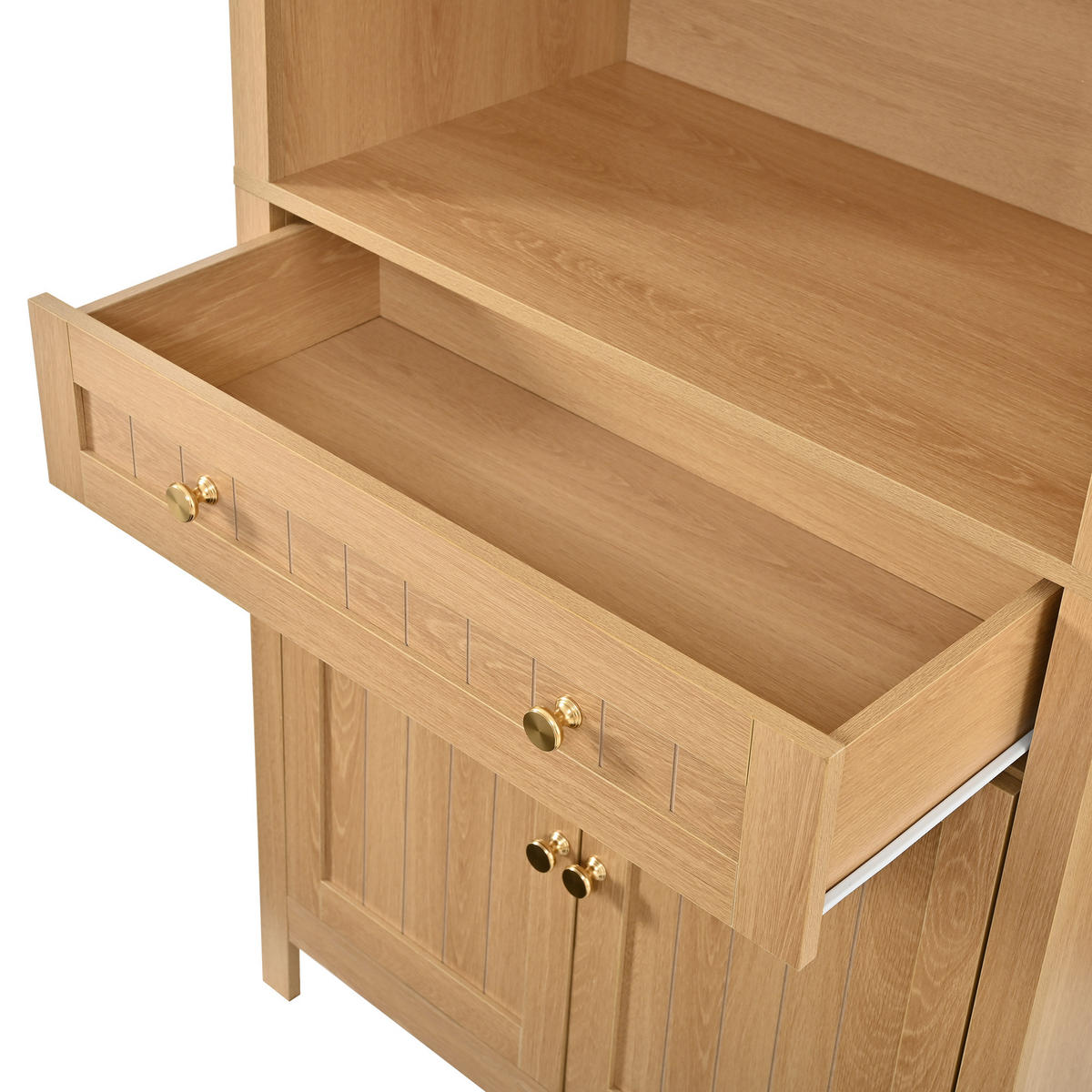 HIGHBOARD in Naturfarben mit Gewürzregalen und Doppeltüren für Küche und Wohnzimmer, B76/T40/H180 cm - Naturfarben, Holzwerkstoff (76/180/40cm) - STILVORA
