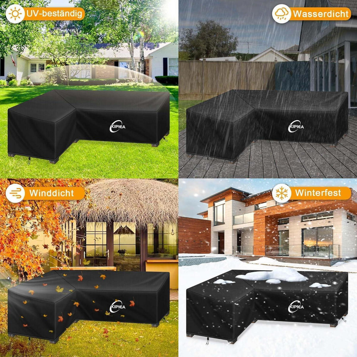ABDECKUNG Loungemöbel L-Form Wasserdicht 147x198x85x78cm - Schwarz, Kunststoff (147/85/198cm)
