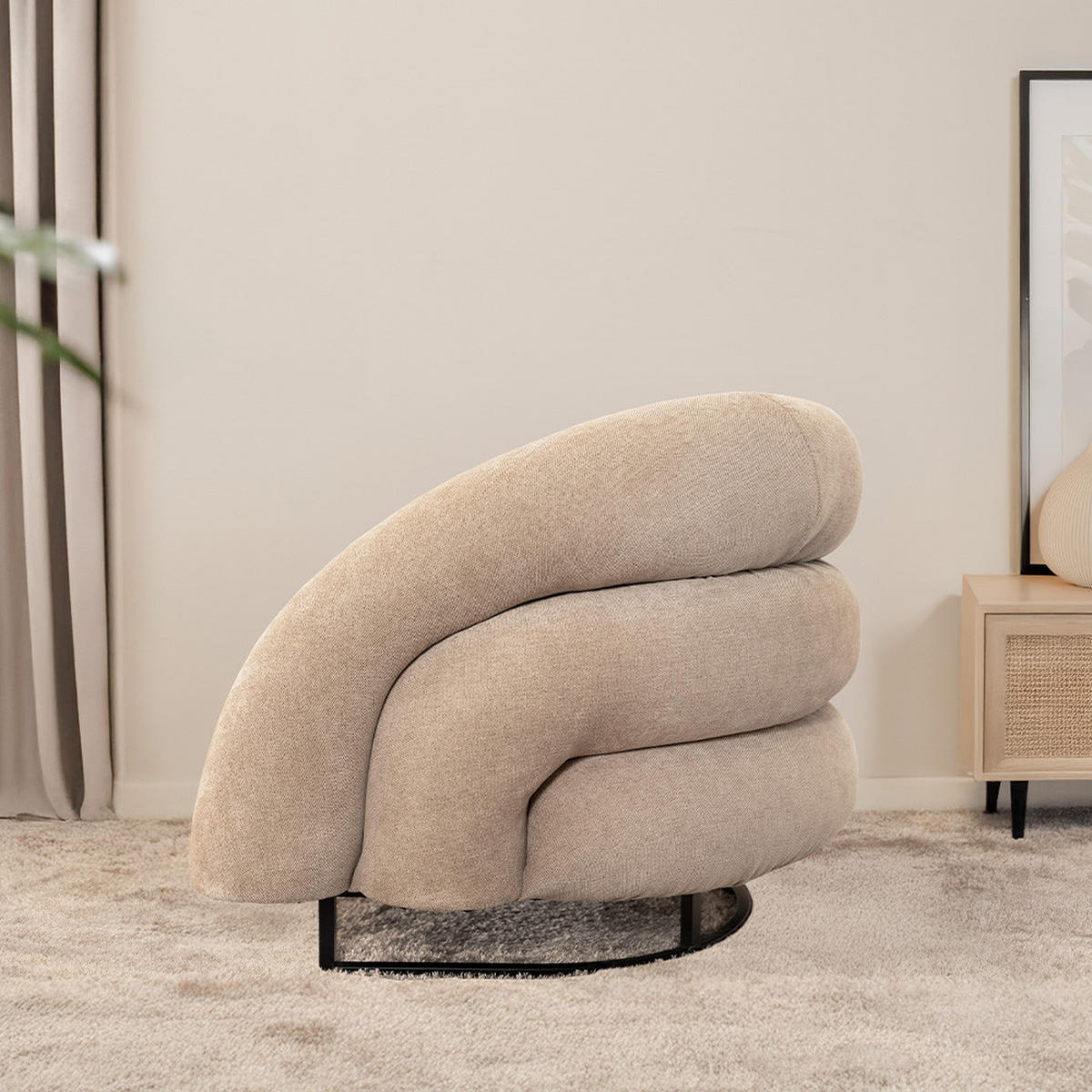 SESSEL MACA - Samtgewebe Beige - Beige, Kunststoff (95/73/88cm) - Home Deluxe