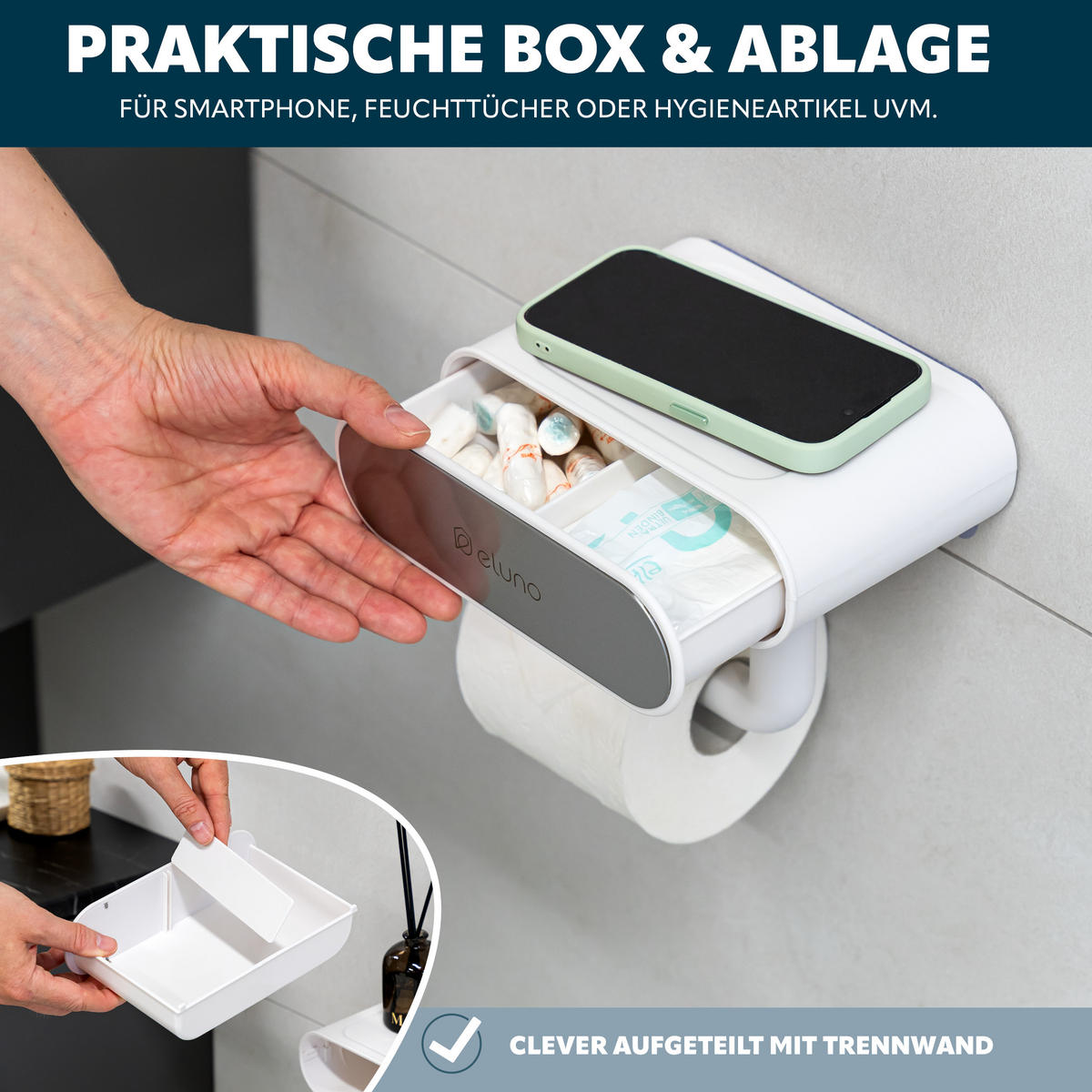 TOILETTENPAPIERHALTER, Cremeweiß - Creme, Kunststoff (19/16/12.5cm) - eluno