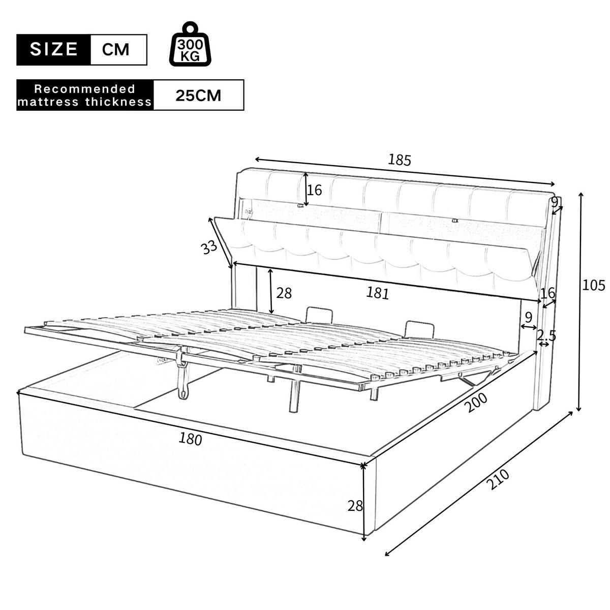 POLSTERBETT 180x200cm Weiß PU Mit Hydraulik & Verdecktem Stauraum - Weiß, Leder (180/200cm) - FLIEKS