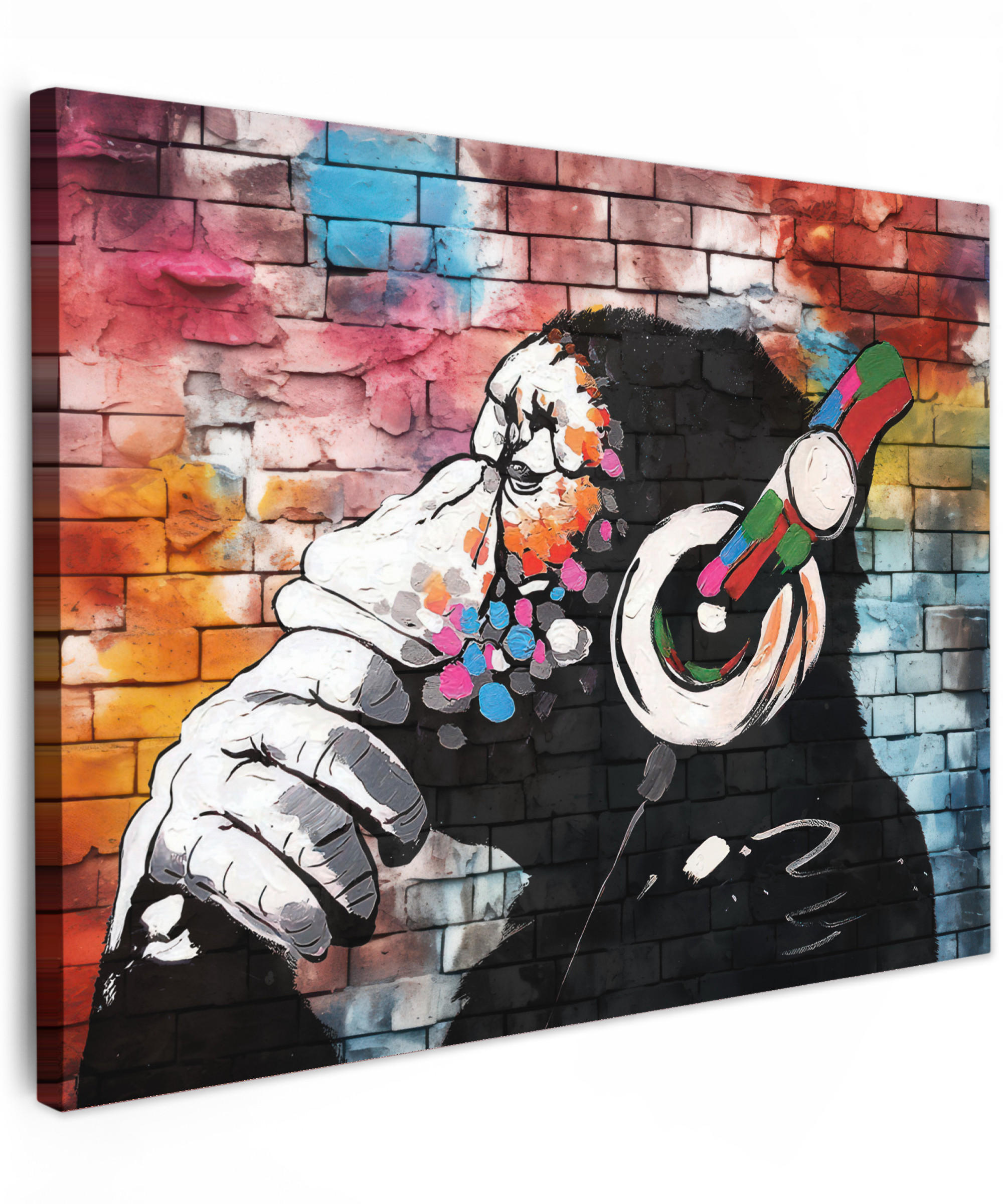 LEINWANDBILD Affe - Graffiti - Musik Wandbilder 80x60 cm - Multicolor, Textil (80/60cm) - MuchoWow