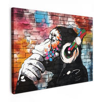 LEINWANDBILD Affe - Graffiti - Musik Wandbilder 80x60 cm - Multicolor, Textil (80/60cm) - MuchoWow