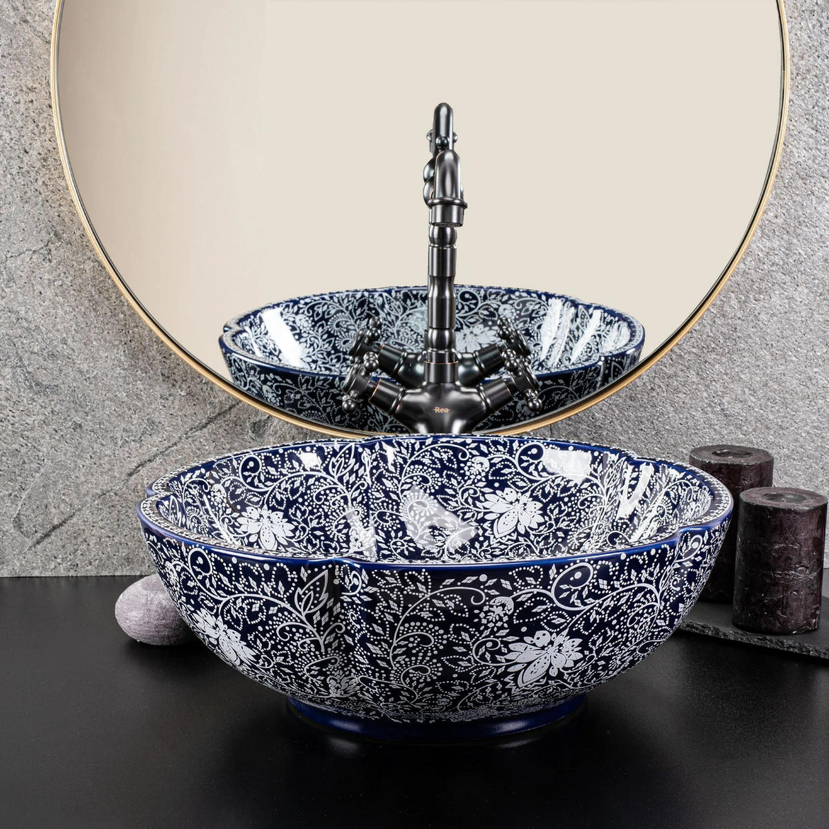 AUFSATZWASCHBECKEN Rea Sevilla - Blau, Keramik (42.5/15/42.5cm) - REA