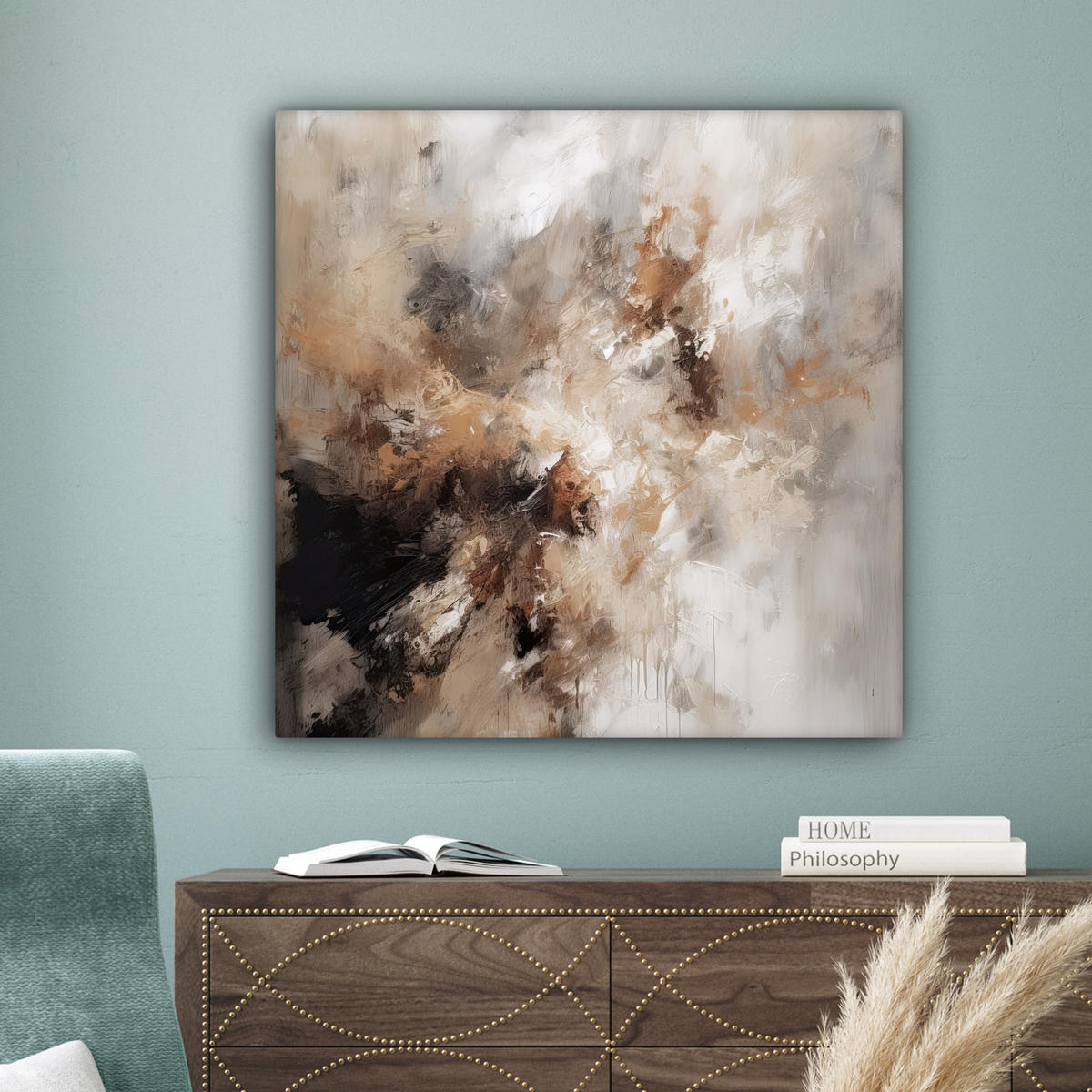 LEINWANDBILD - Farbe - Abstrakt - Beige - Kunst - 90x90 - Gemälde - Greige, Textil (90/90cm) - MuchoWow