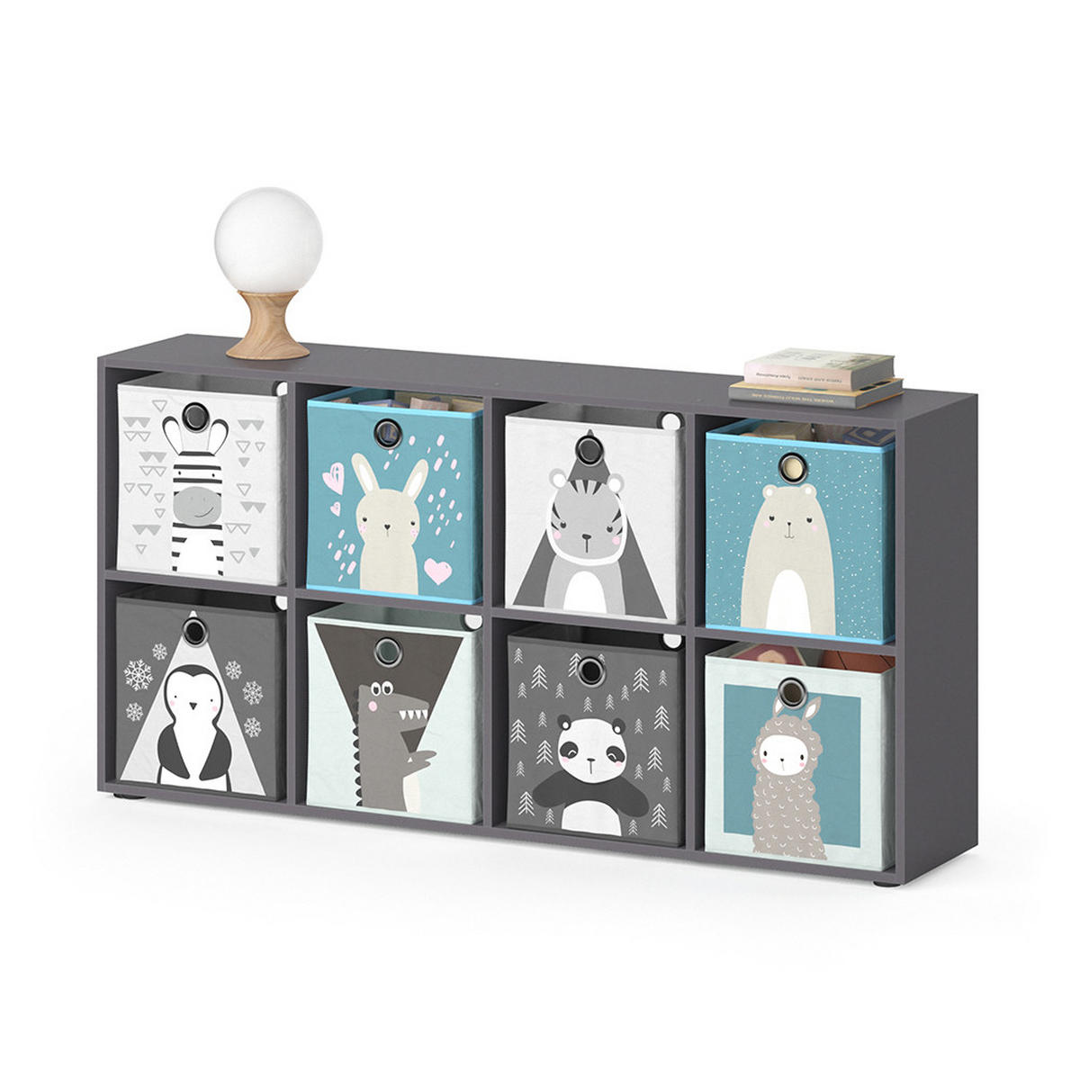 KINDERREGAL Scutum Grau 143 x 72 cm mit 8 Faltboxen - Grau, Holzwerkstoff (143/72/29cm) - Vicco