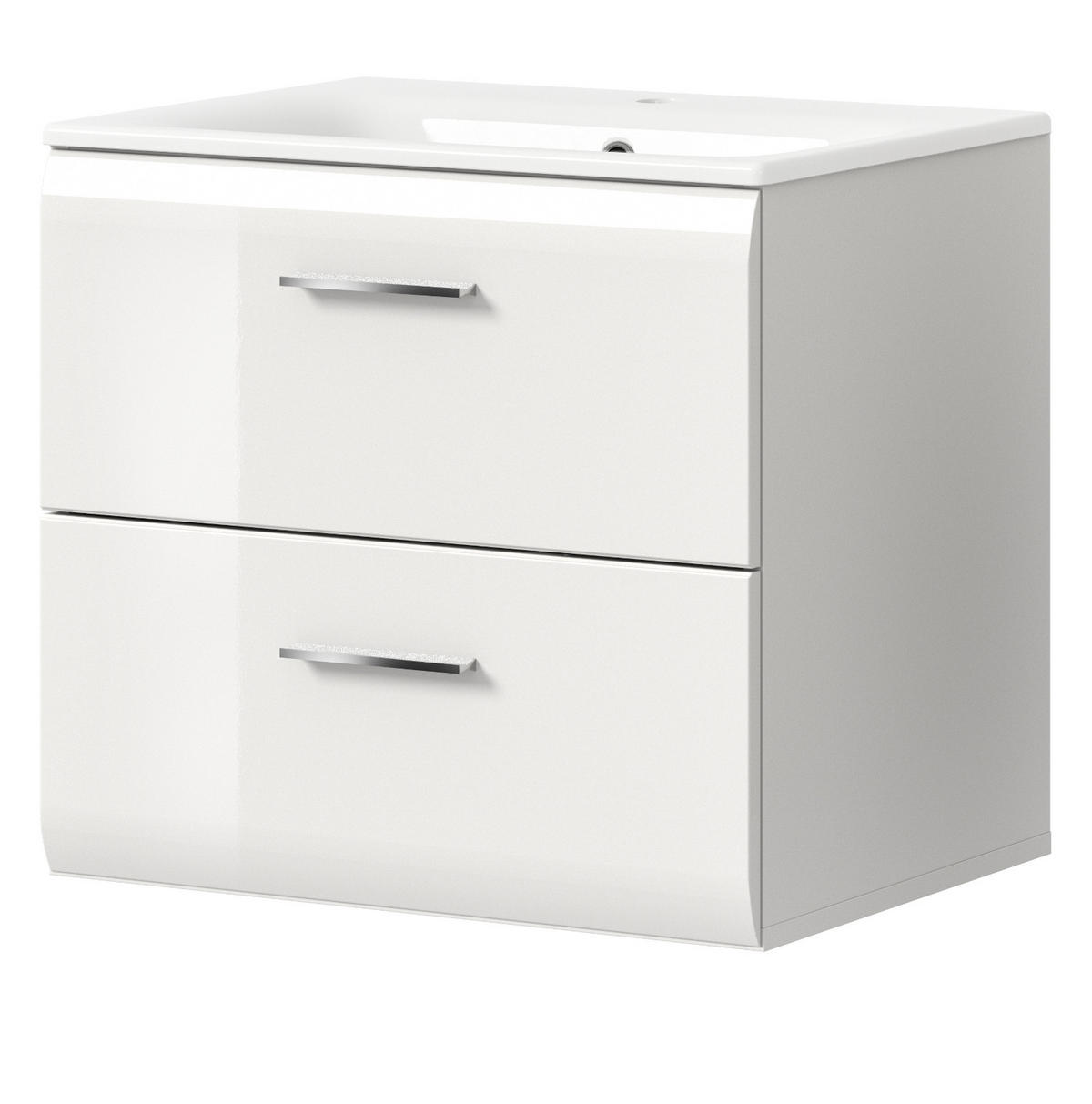 WASCHBECKENUNTERSCHRANK inklusive Waschbecken weiß Hochglanz, Waschtisch hängend - Weiß Hochglanz, Keramik/Holzwerkstoff (60/55/46cm) - Inn.Furn