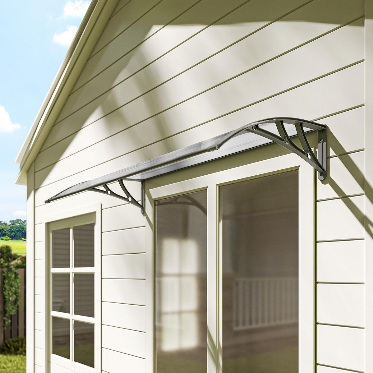 TÜRÜBERDACHUNG DE-07390 wetterfest mit Polycarbonat Grau - Transparent/Grau, Kunststoff/Metall (60/18/110cm) - ComfortXL