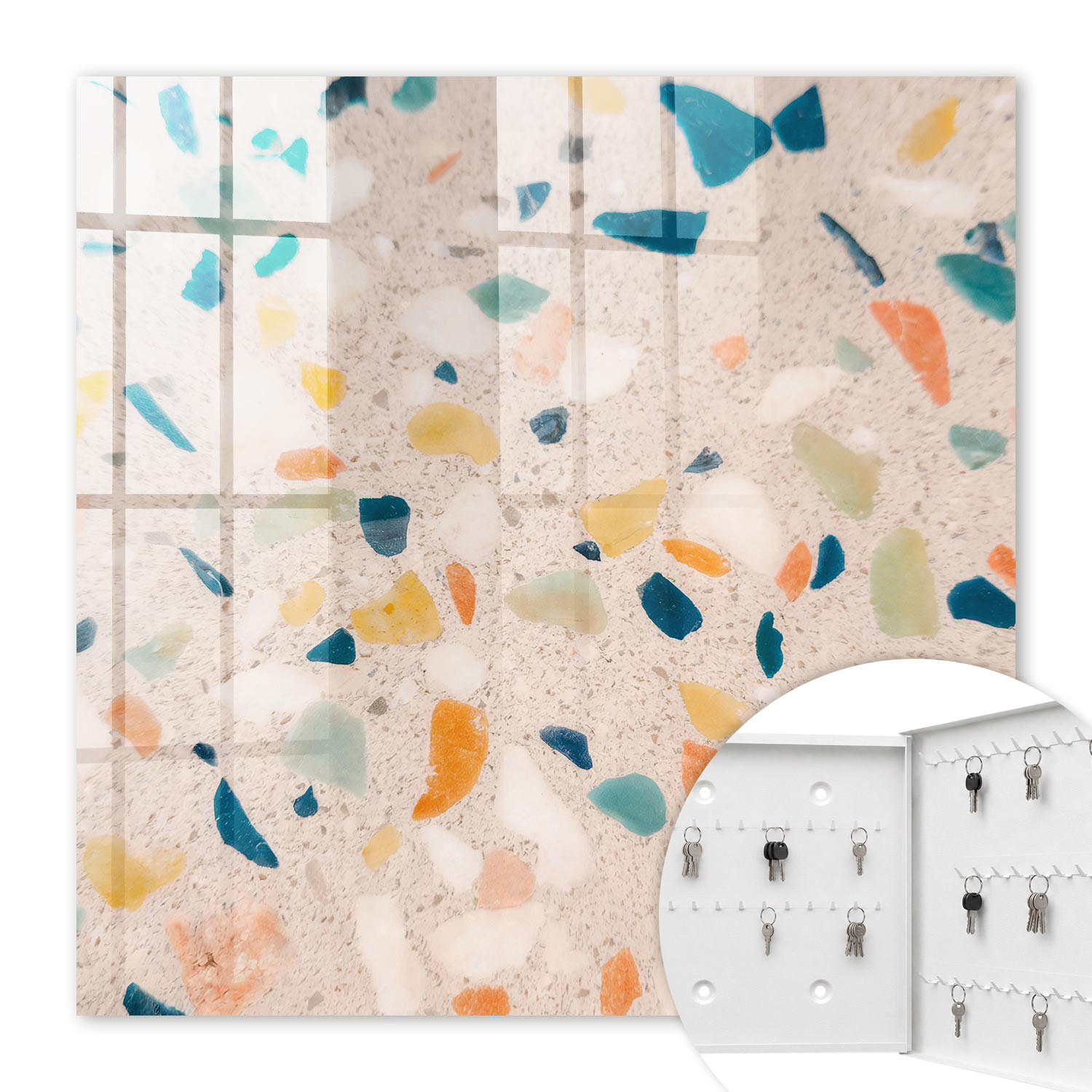 SCHLÜSSELBOX Weiß 30x30 cm – Türöffnung nach rechts - Kreatives Mosaik - Weiß, Metall (30/30/5cm) - TULUP