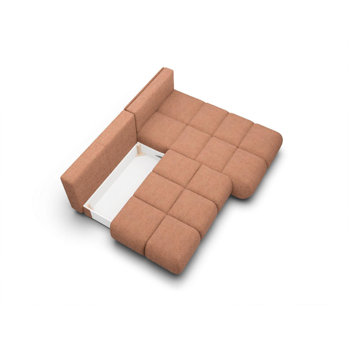 ECKSOFA CORSO R-S Orange Boucle-Stoff mit Schlaffunktion - Orange, Holz (230/177cm) - MASSENO