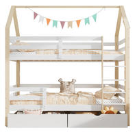 KINDERBETT 90/200 cm in Hausform aus Kiefernholz mit Schubladen - Weiß, Holz (90/200cm) - BEAOK