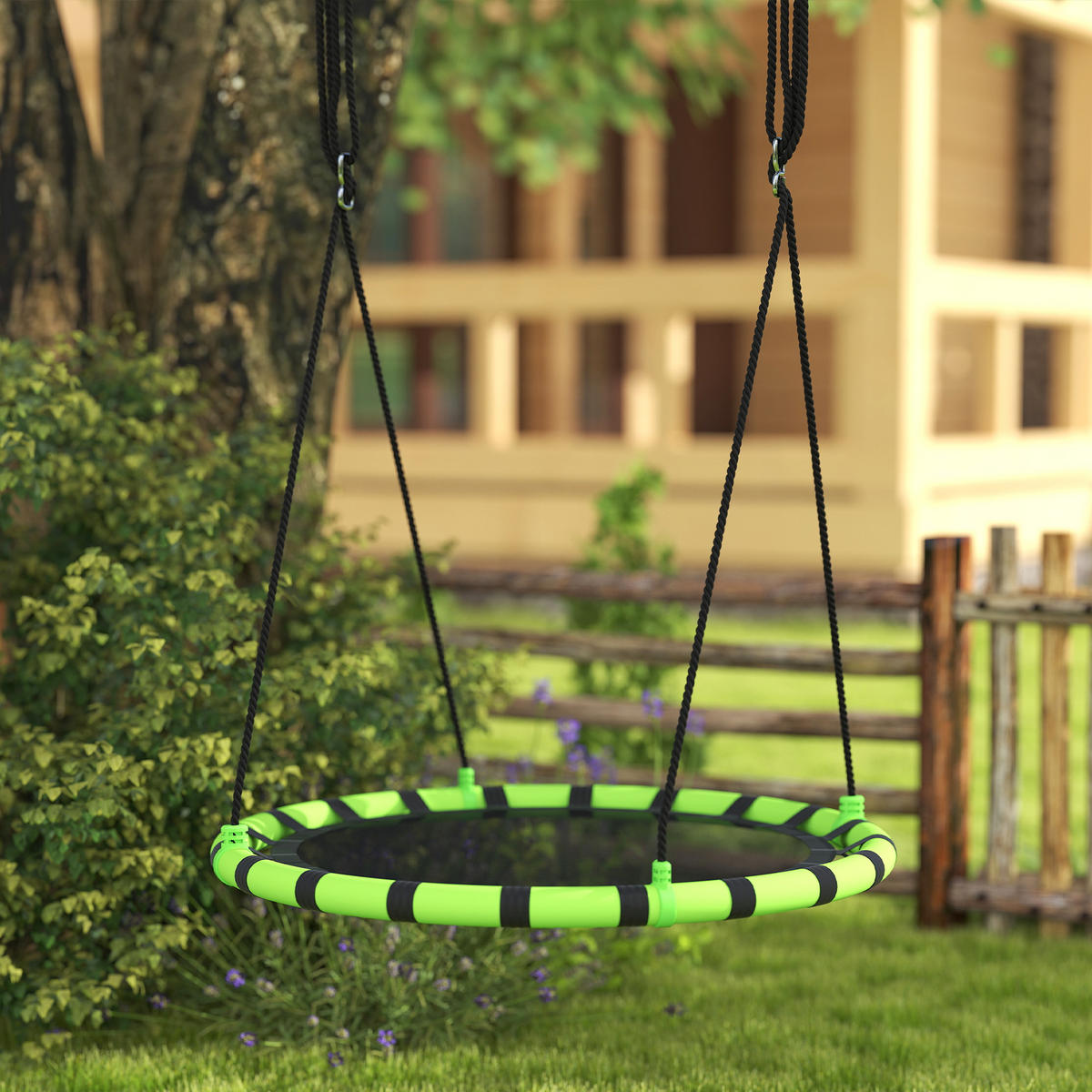 NESTSCHAUKEL Ø100 cm Tellerschaukel Verstellbar Kinderschaukel für 3-8 Jahre - Grün, Metall (100/100cm) - AIYAPLAY