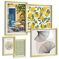 BILDER SET 5er Set - 50x50 cm & 20x30 cm & 40x60 cm Goldrahmen - Zitronenkräuter und -blätter - Goldfarben, Kunststoff (40/60cm) - TULUP