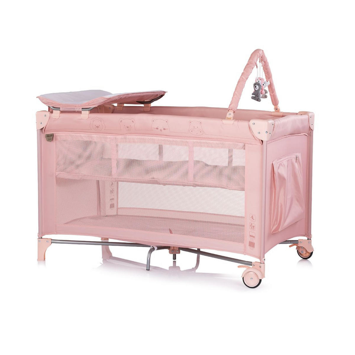 BABYREISEBETT Luna rosa pink Wickelauflage, Spielbogen, Faltmatratze, Seiteneingang, 2 Ebenen - Rosa, Metall (60/120cm) - Chipolino