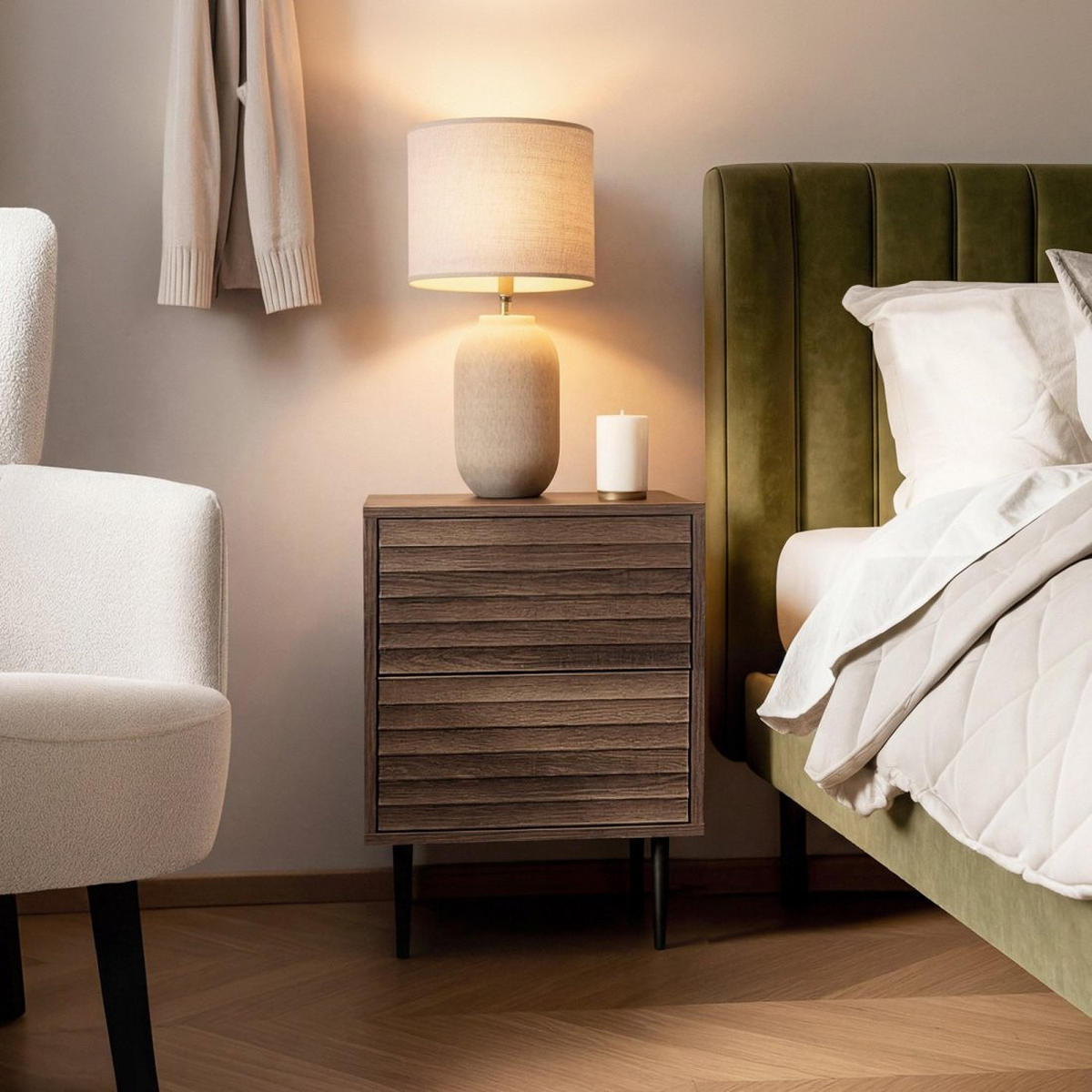 NACHTTISCH 2 SCHUBLADEN Evoke Walnuss 40 cm x 58 cm - Walnussfarben, Holzwerkstoff (40/58/40cm) - Klast Home