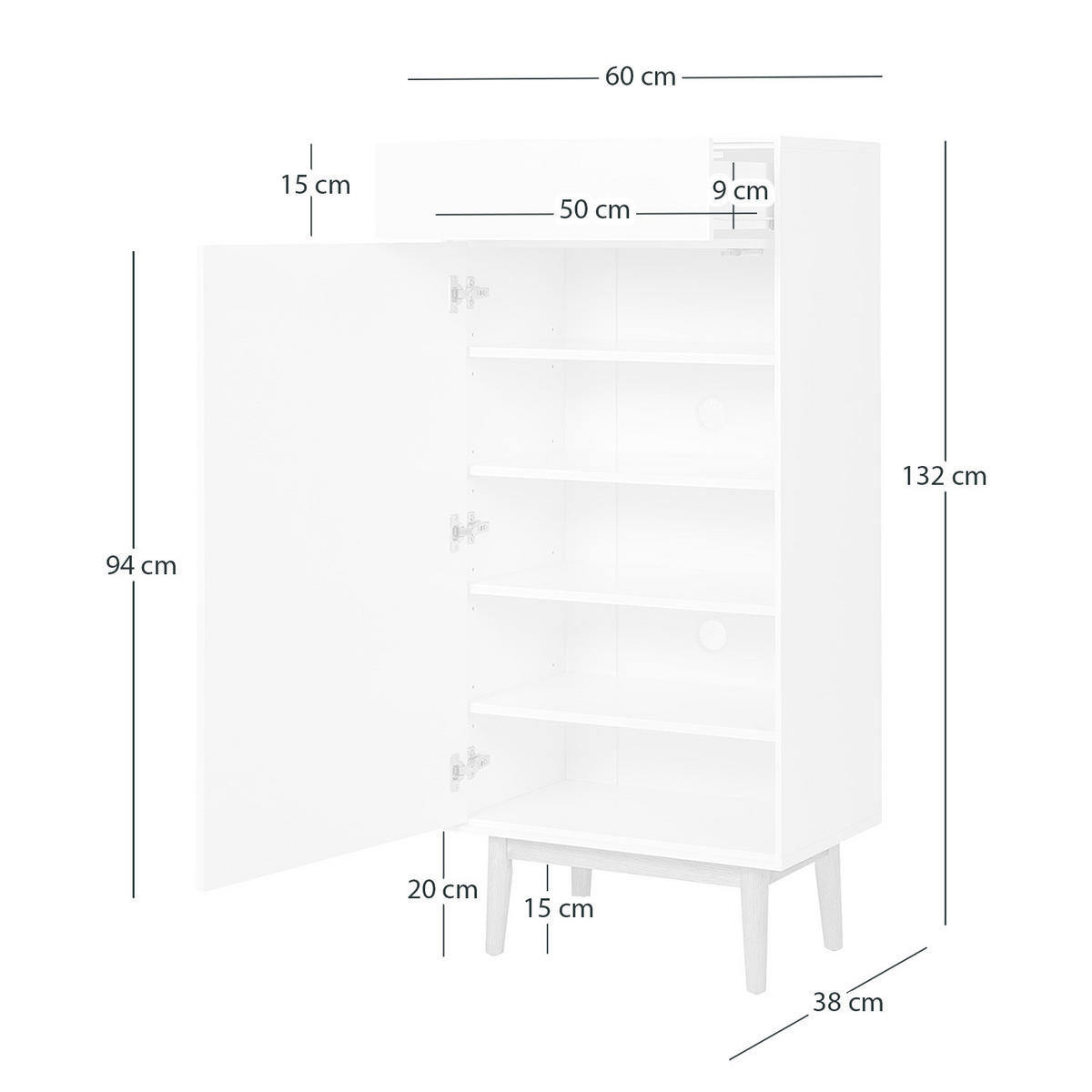 SCHUHKOMMODE mit 1 Schublade und 1 Tür - Eichefarben/Grau, Holzwerkstoff (60/132/38cm) - home24
