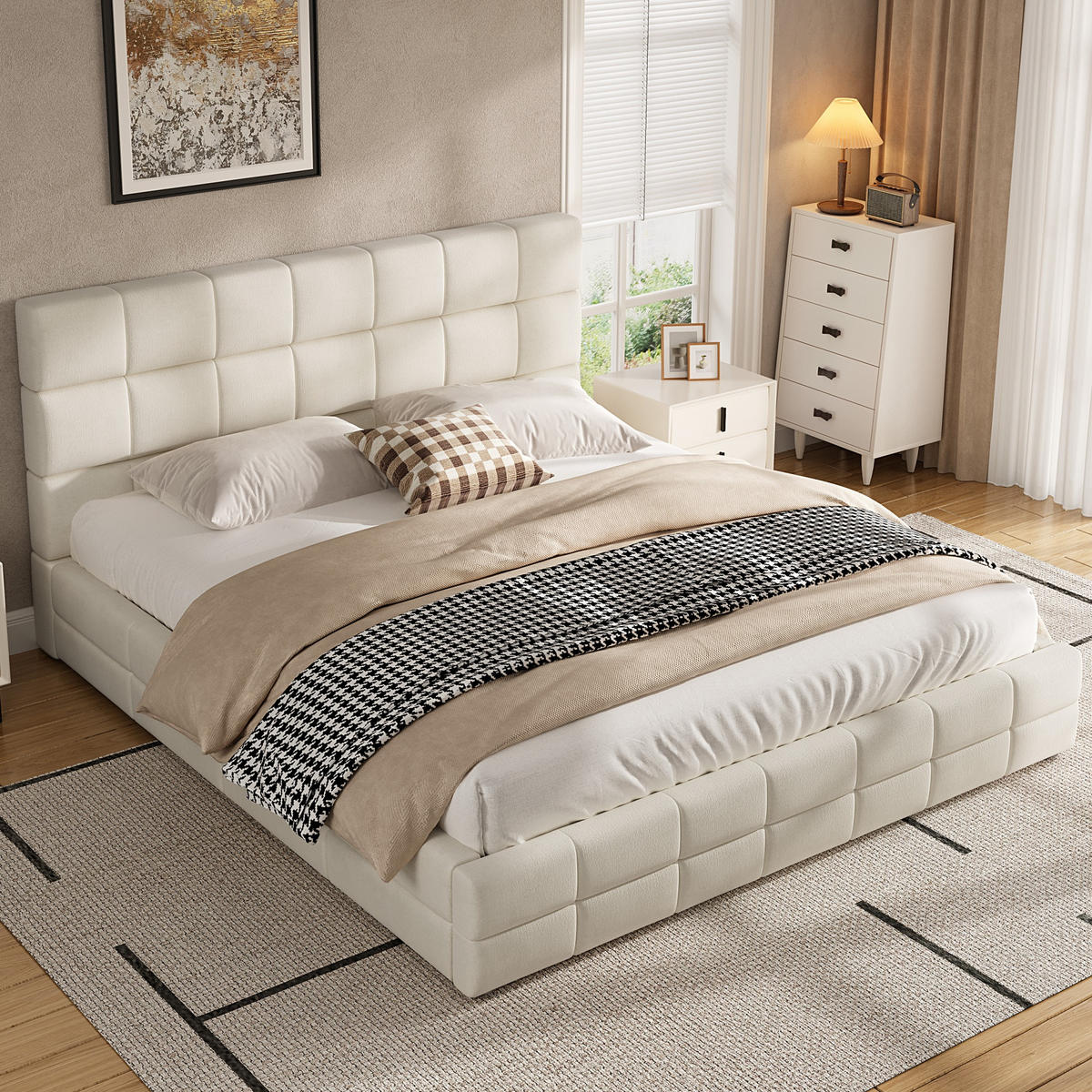 POLSTERBETT 180/200 cm in Beige mit Gepolstertem Kopfteil Samt Modernes Design - Beige, Holzwerkstoff/Textil (180/200cm) - STILVORA