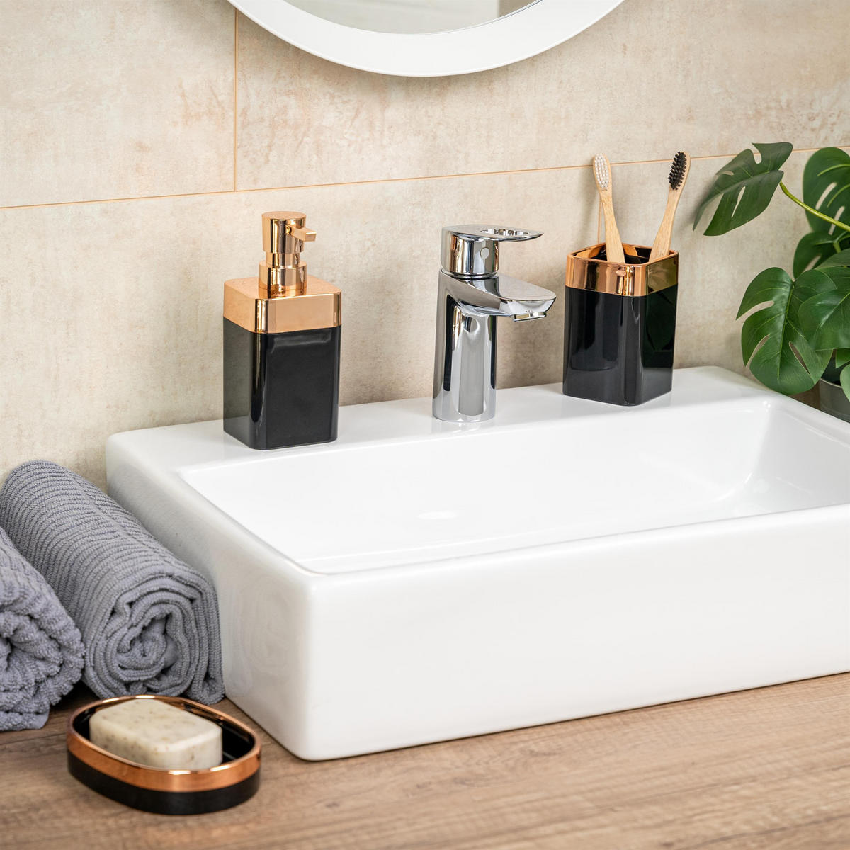 BAD-SET 3tlg. SAVONA - Schwarz, Kunststoff (9.5/3/13cm) - bremermann