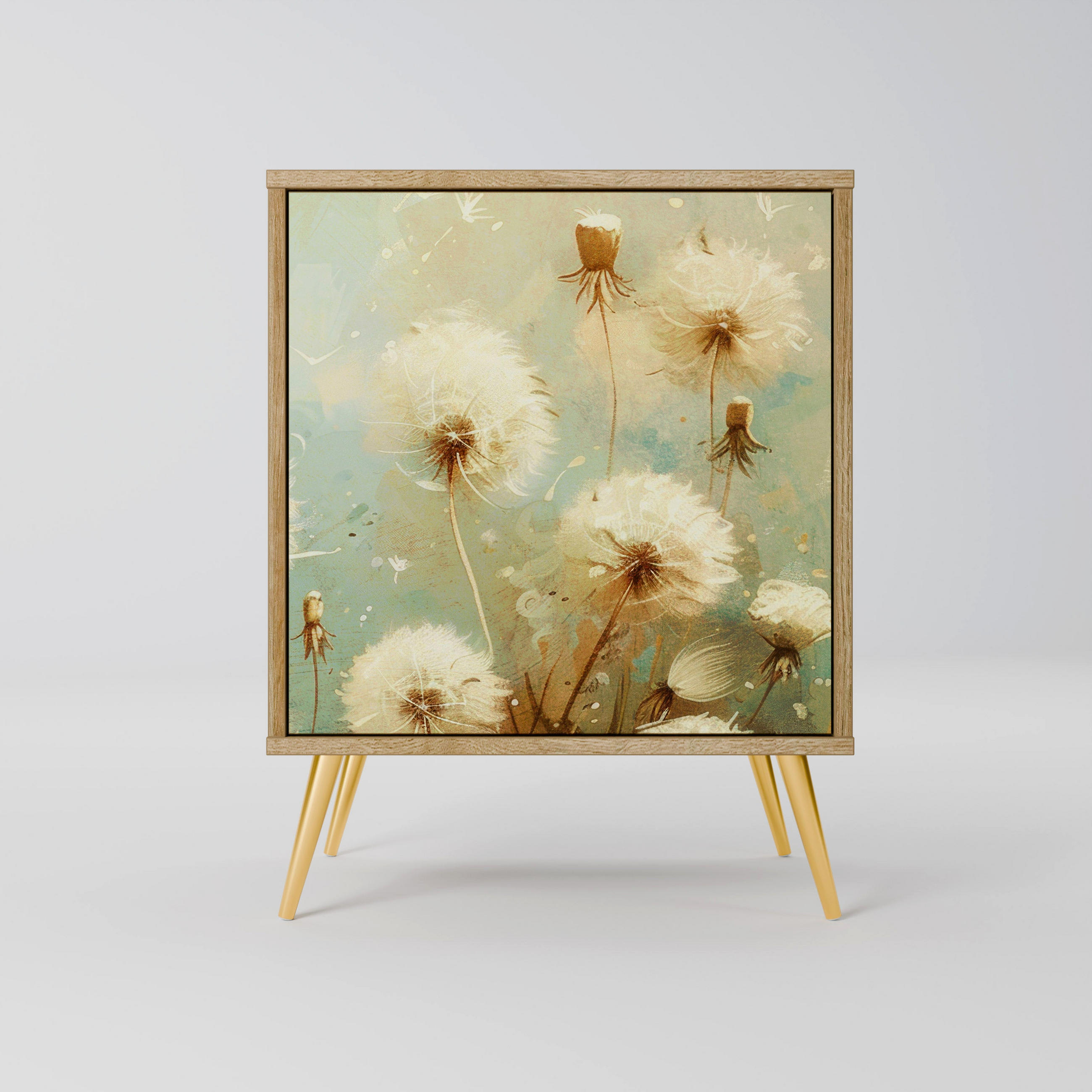 SIDEBOARD DREAMY MEADOW, Eichefarben, 57,5x42x75,5 cm, Goldfarbene Metallfüße - Eichefarben/Goldfarben, Holzwerkstoff/Metall (57.5/75.5/42cm) - SpaceRebels