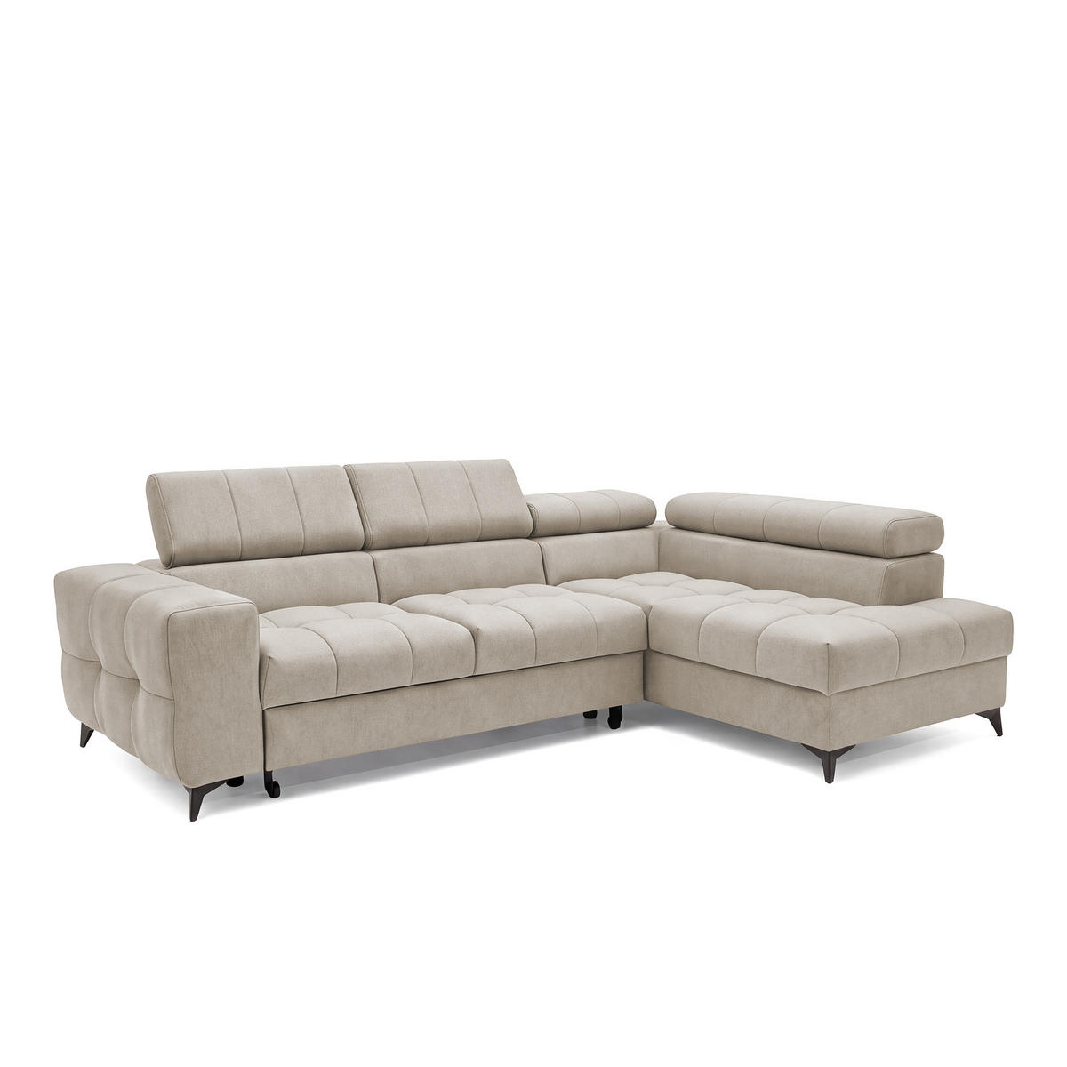 ECKSOFA PUDDING S Rechts mit Schlaffunktion 125x195 Velours Creme - Creme/Schwarz, Holz/Textil (275/177cm) - Muffo