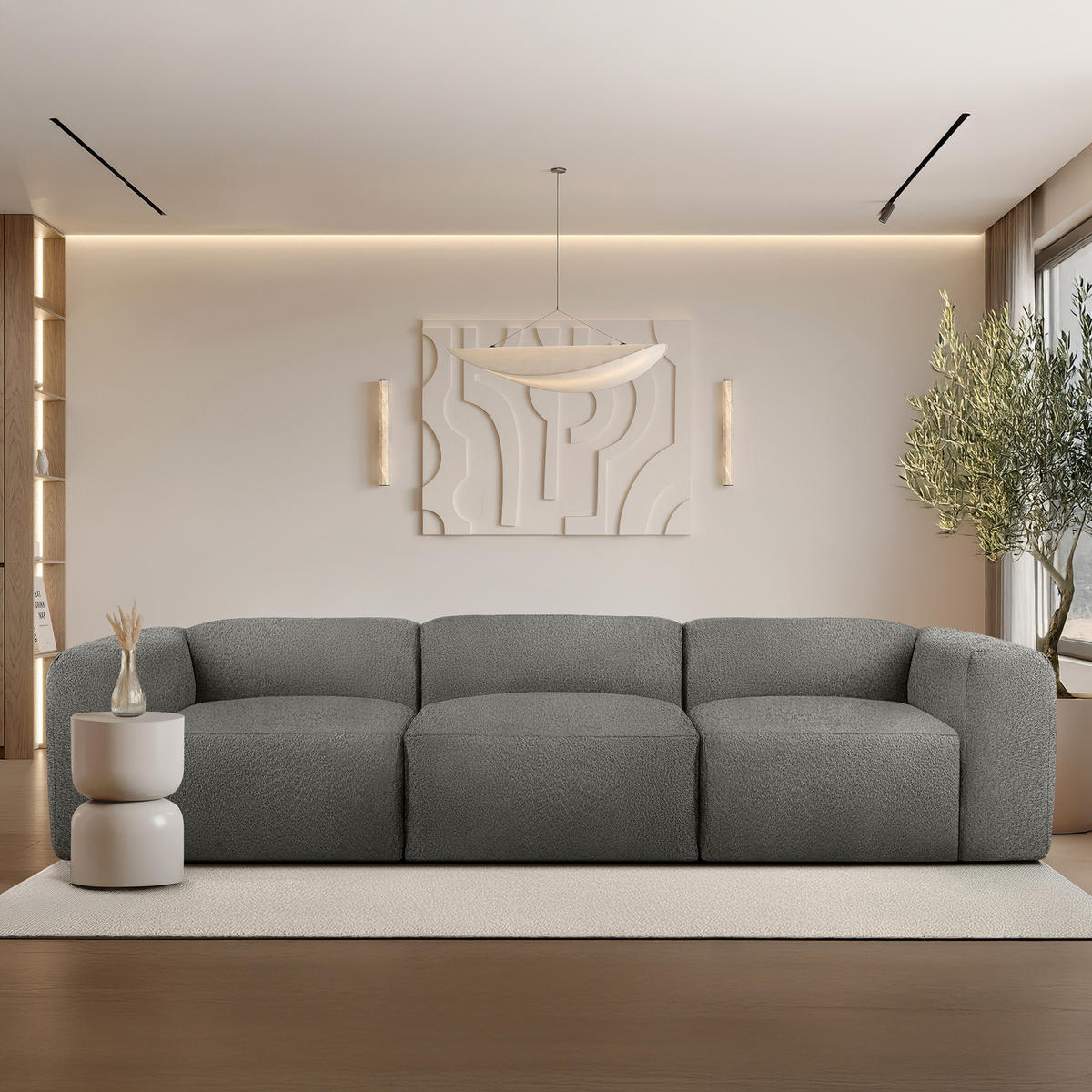 3-SITZER SOFA BUFFO, Stahlgrau - Grau, Holz/Holzwerkstoff (290/73/96cm) - KONSIMO®