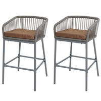 GARTENSTUHL 2er-Set HxBxT 92x51x53cm Sitzhöhe 76cm Seilgeflecht Metall Hellgrau Kissen Taupe - Hellgrau, Metall (51/92/53cm) - PROREGAL