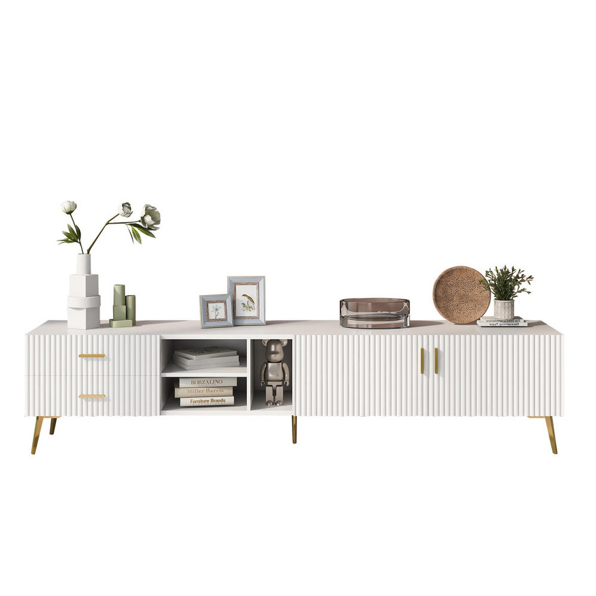 TV-SCHRANK Lowboard Entertainment Center Weiß bis 75 Zoll - Weiß, Holz (44.5/18.49/75.39cm) - FLIEKS