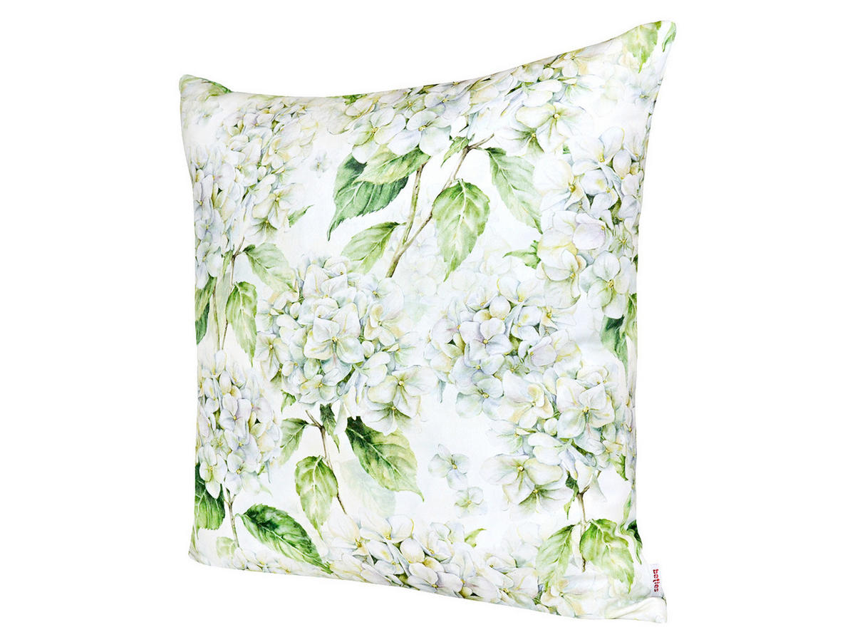 KISSENHÜLLE Landlust-Hortensie weiß 50/50 cm - Weiß/Grün, Textil (50/50cm) - beties Heimtextil