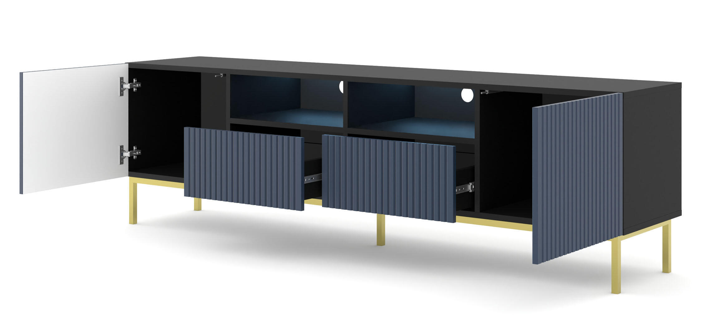 TV-LOWBOARD SCHWARZ - Blau/Goldfarben, Holzwerkstoff (200/58/42cm) - FURNLUX