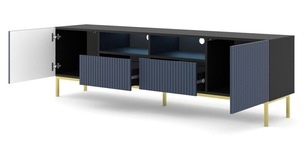 TV-LOWBOARD SCHWARZ - Blau/Goldfarben, Holzwerkstoff (200/58/42cm) - FURNLUX