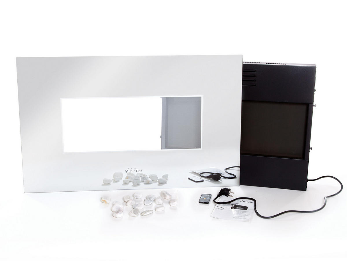 ELEKTROKAMIN Silber Wandmodell mit Heizung 2000 W - Silberfarben, Glas (91/56/11cm) - Purline