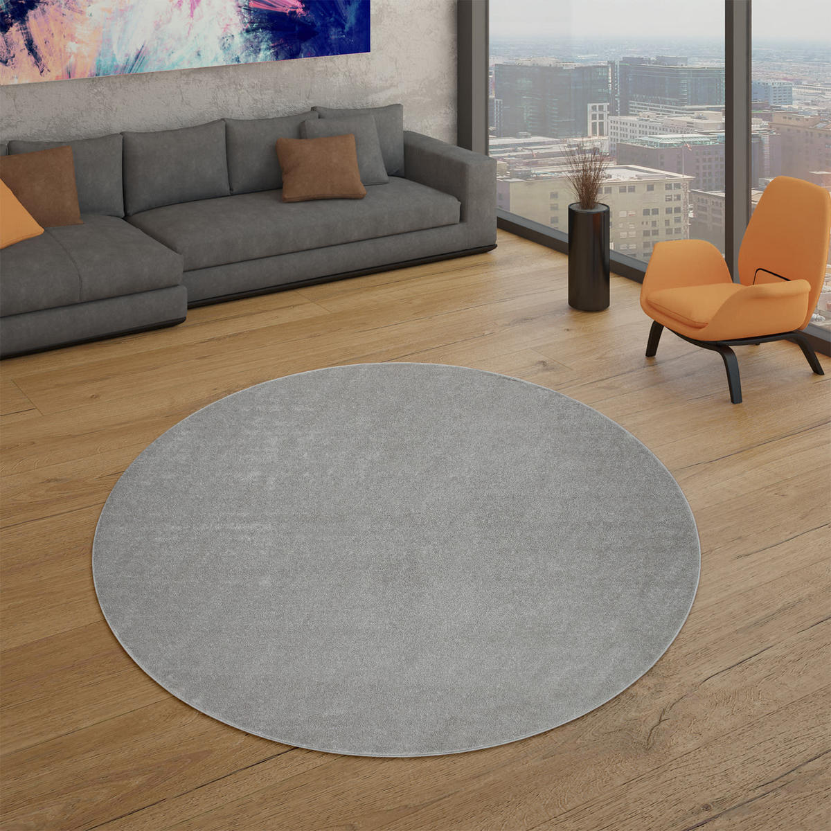 FLACHWEBETEPPICH Silberfarben Ø 120 cm - Silberfarben, Kunststoff (120/120cm) - TT Home