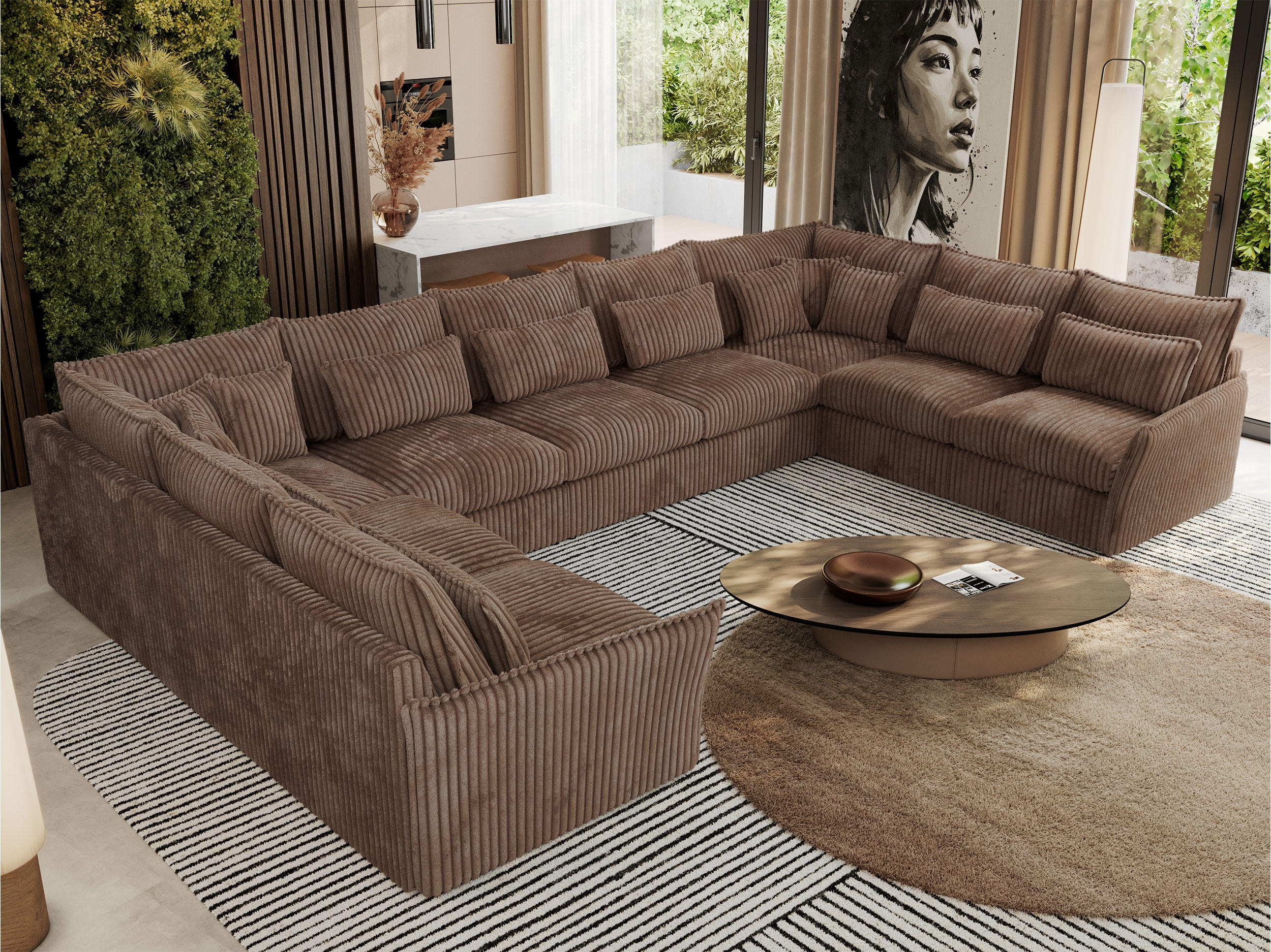 WOHNLANDSCHAFT VERSO U 9M Braun Cord - Schwarz/Braun, Kunststoff/Textil (442/93/270cm) - MKS