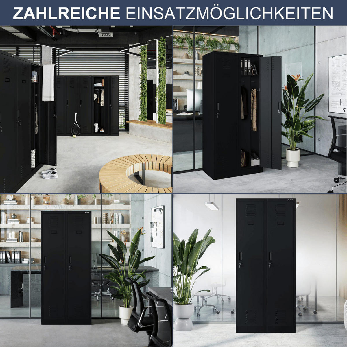UMKLEIDESCHRANK Spind WIEN 2 Abteile 180x80x50cm Schwarz - Schwarz, Metall (80/180/50cm) - DELUKE