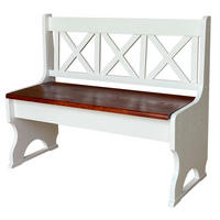 LANDHAUSBANK aus Kiefernholz mit Kreuzlehne, Weiss/Calvados, 105 cm - Kirschbaumfarben, Holz (105/86/36cm)