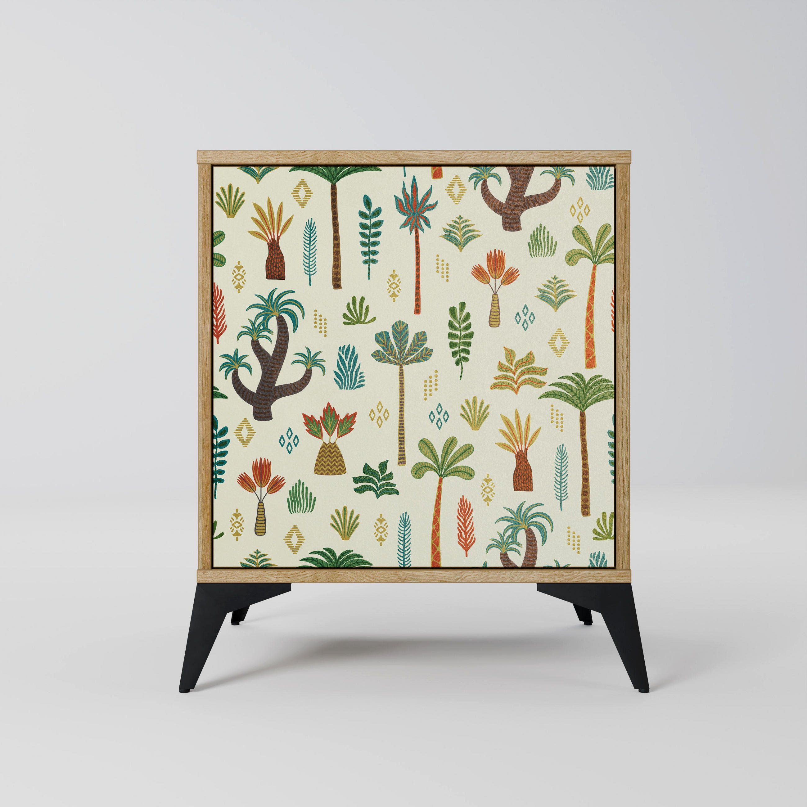 SIDEBOARD PALM SPRING, Eichefarben, 57,5x42x70,5 cm, Schwarze Metall-Sternfüße - Eichefarben/Multicolor, Holzwerkstoff/Metall (57.5/70.5/42cm) - SpaceRebels