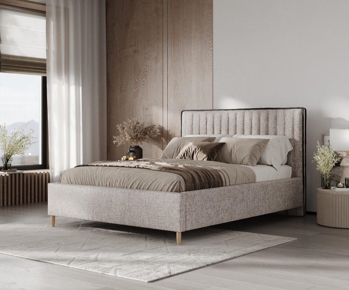 POLSTERBETT Aria 180/200 cm Beige im Neve Stoff - Beige/Naturfarben, Holz/Holzwerkstoff (180/200cm) - AltaBeds