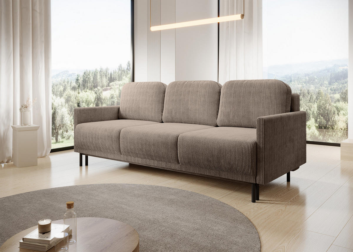 SCHLAFSOFA Hamiel Beige Cordbezug 212 cm - Beige/Schwarz, Holz/Textil (212/87/97cm) - Selsey