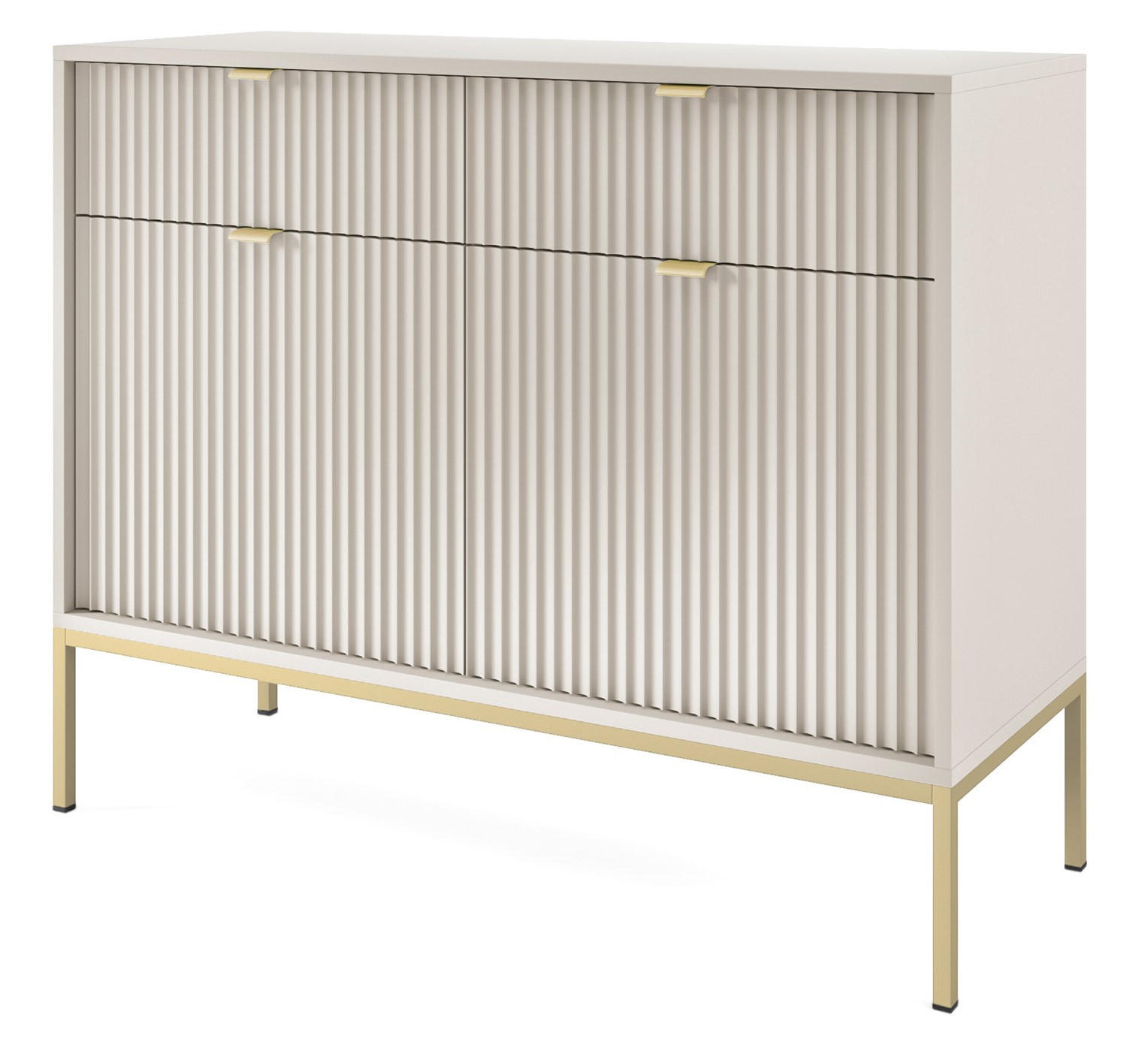 KOMMODE Kioto 104 cm in Kaschmir mit goldenen Beinen und geriffelten Fronten - Kaschmir/Goldfarben, Holzwerkstoff/Metall (104/83/39cm) - Ravio