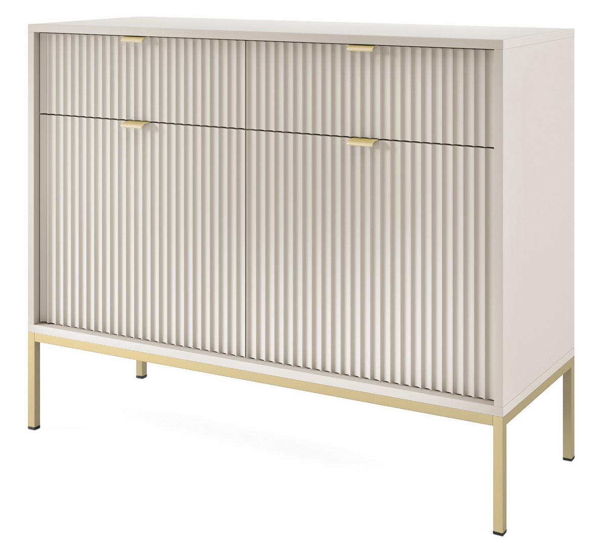 KOMMODE Kioto 104 cm in Kaschmir mit goldenen Beinen und geriffelten Fronten - Kaschmir/Goldfarben, Holzwerkstoff/Metall (104/83/39cm) - Ravio